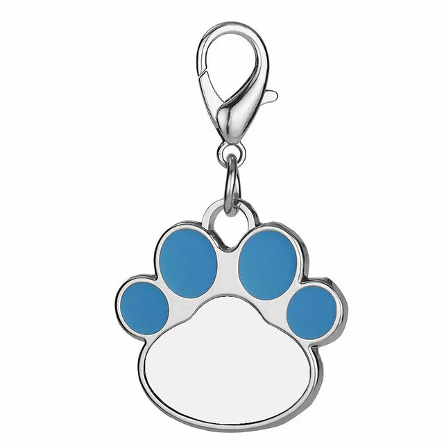 Paw Print Shaped Dog Tag with Blue Edge