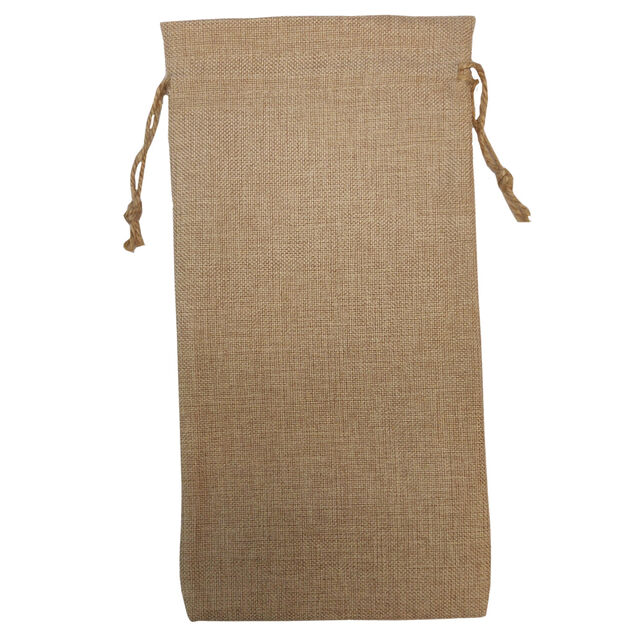 Burlap Double Drawstring Wine Bottle Bag - 17cm x 34cm